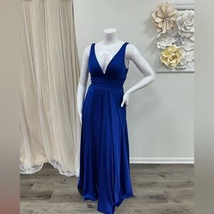 New Satin Bridesmaids Dress Thick Straps Evening Gown with Slit size 14